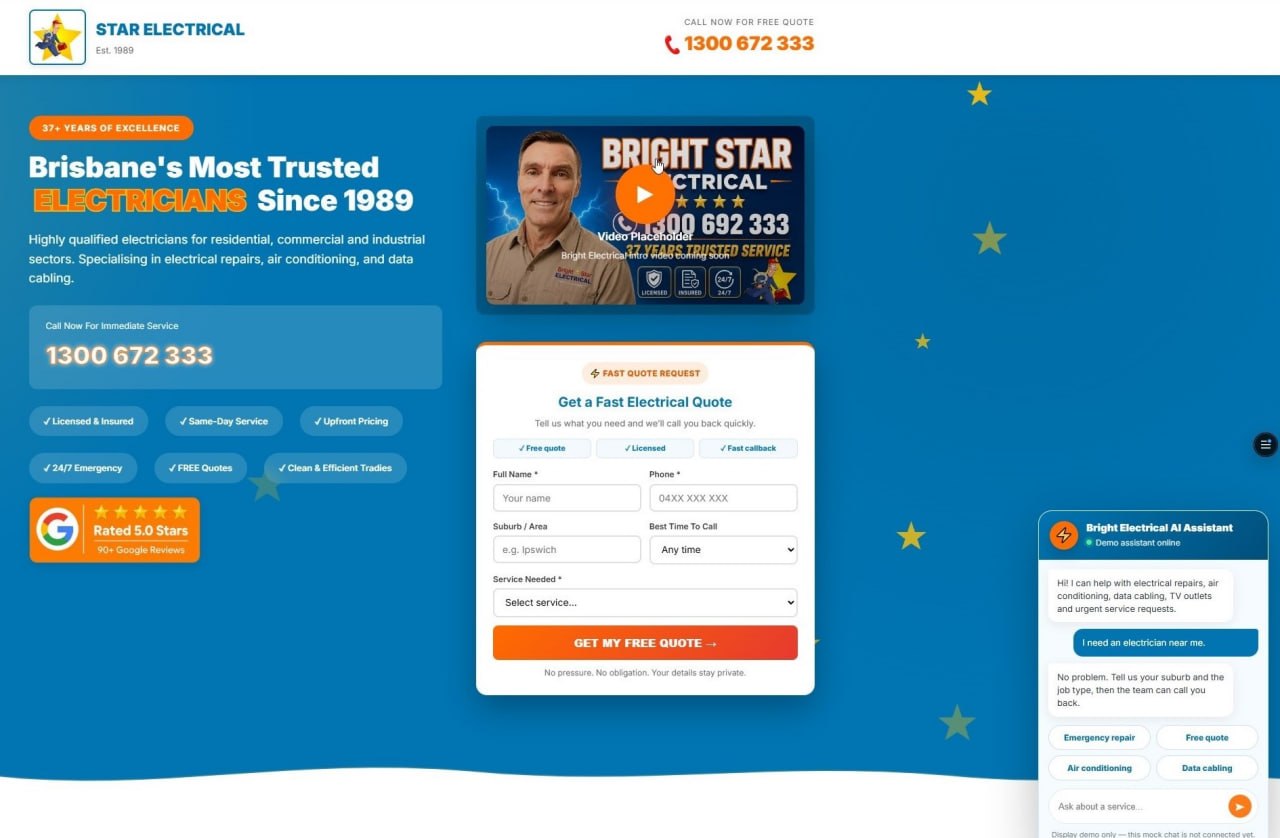 Bright Electrical demo website screenshot
